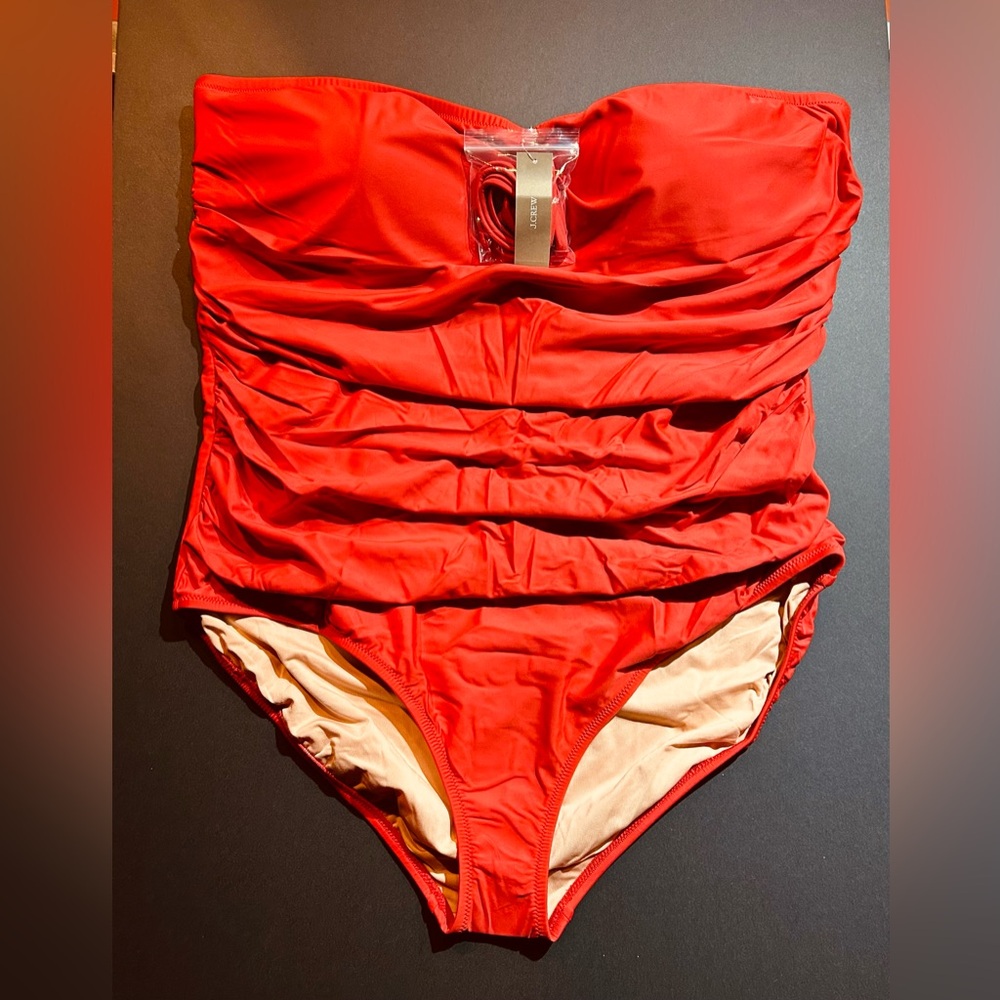 J.Crew Womens $118 Ruched Bandeau One Piece Swimsuit Red Size 22 BC115